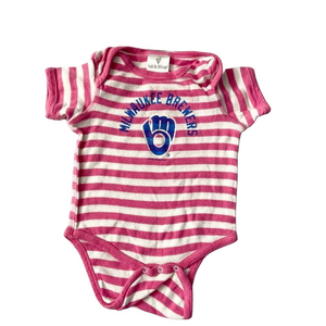 🍭6/$30 Milwaukee Brewers Striped Baseball Short Sleeve Onesie for Baby Girl 6m